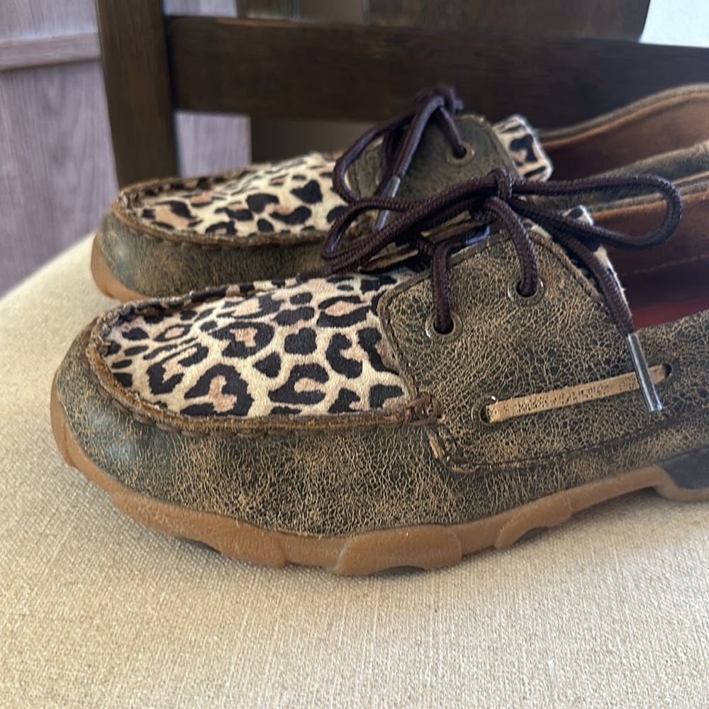 Twisted X Boots Leather Animal Print Loafers Flats Brown Size 6.5-7 - Picture 3 of 10